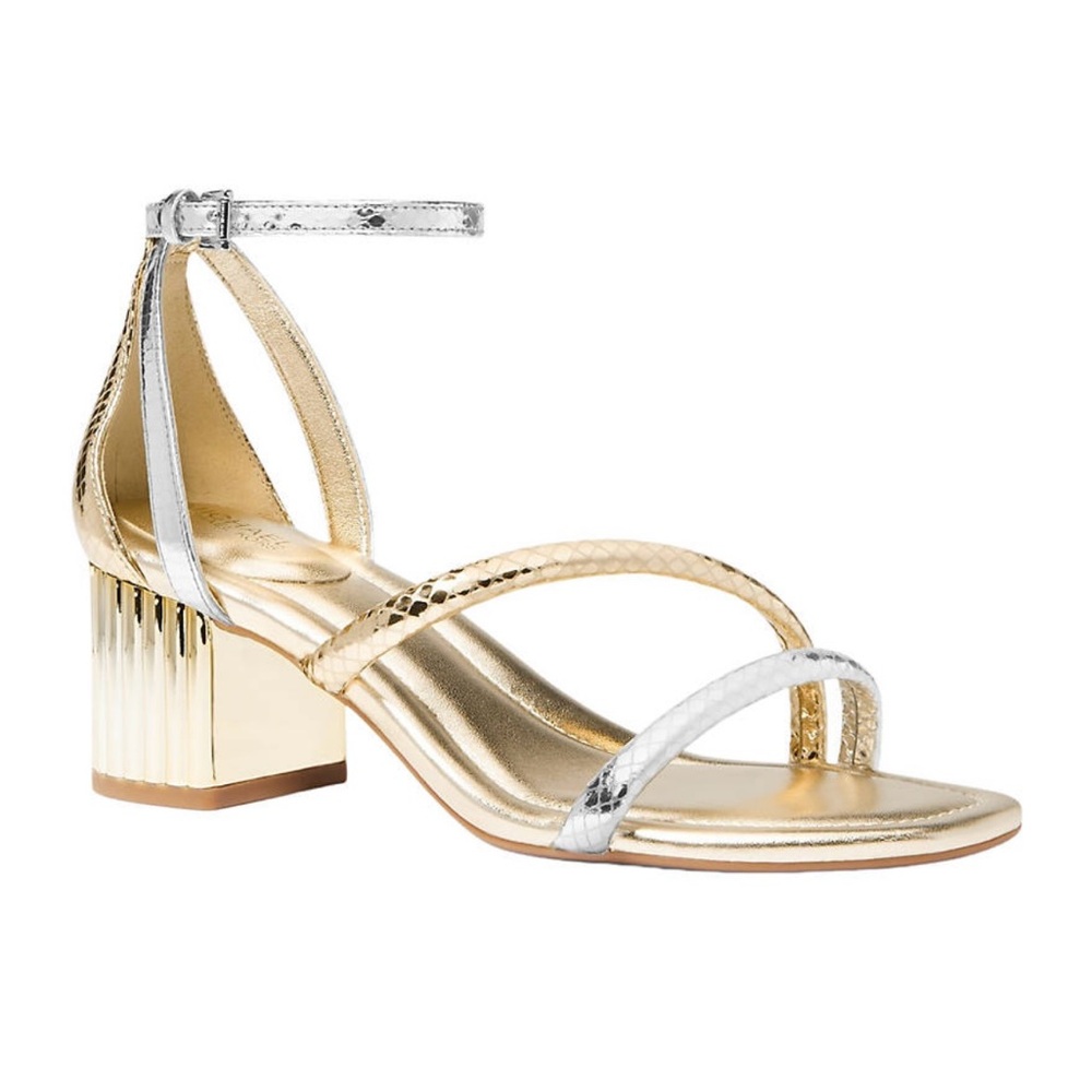 Gold and Silver Women's Block Heel Sandals